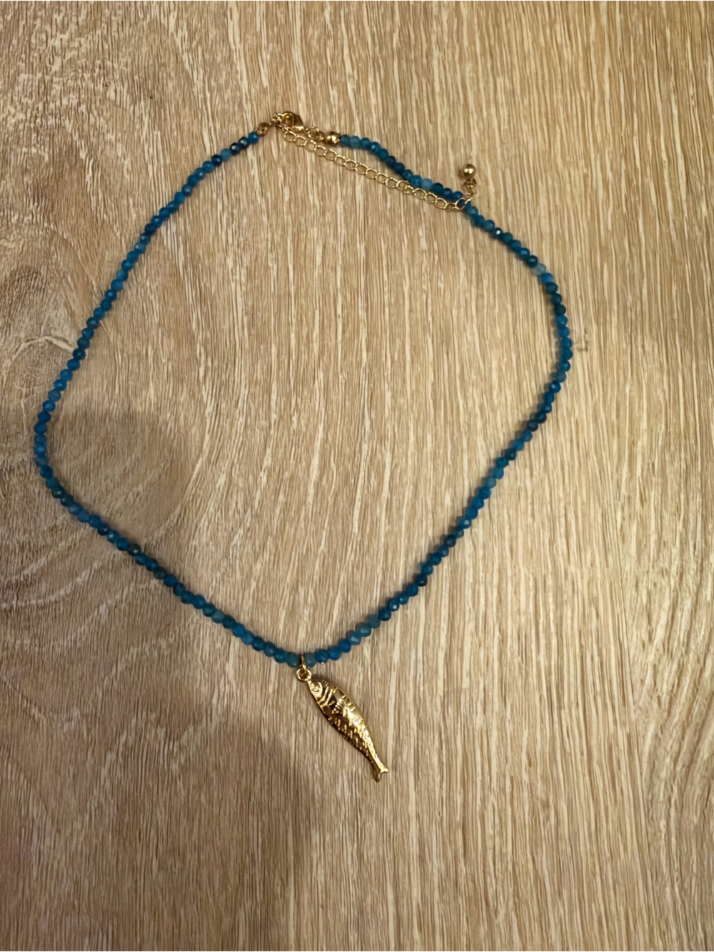 Blue Beaded Necklace with Fish Pendant